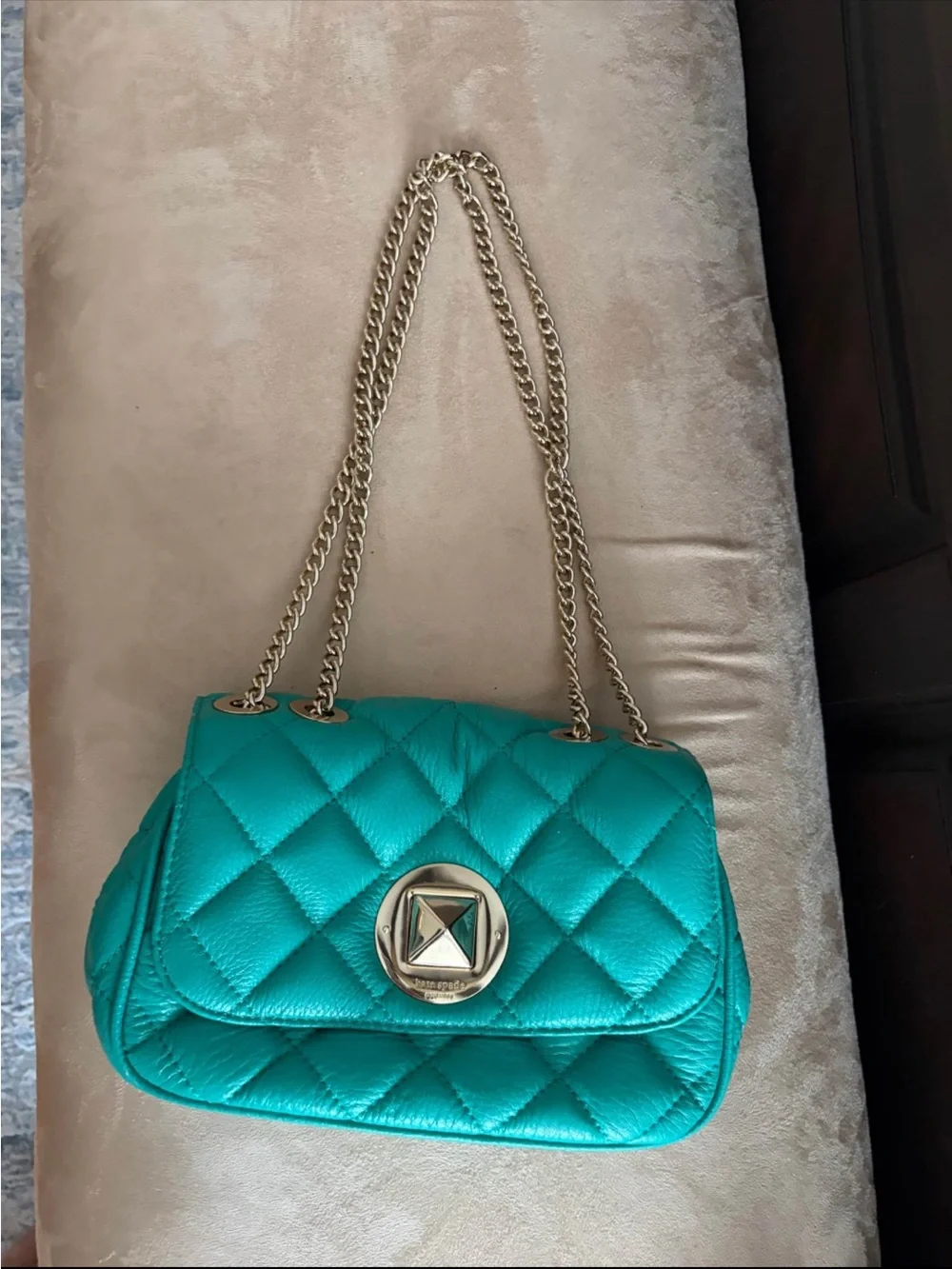 Kate SpadeTurquoise Quilted Shoulder Bag with Gold Chain